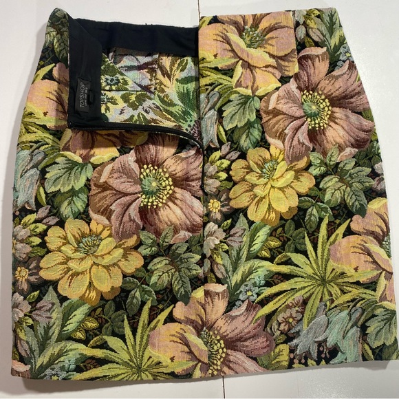 Top Shop Jacquard multi-colored Grannie Chic Floral Tapestry Weave Mini Skirt 8 - Picture 7 of 14